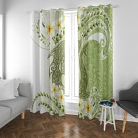 Green Hawaii Shark Tattoo Window Curtain Frangipani With Polynesian Pastel Version LT14 With Grommets Green - Polynesian Pride