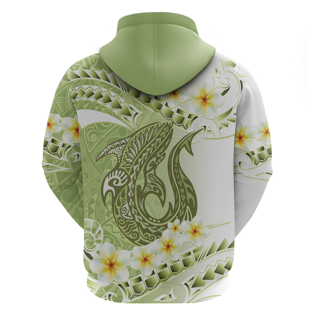 Green Hawaii Shark Tattoo Zip Hoodie Frangipani With Polynesian Pastel Version