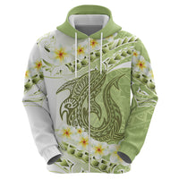 Green Hawaii Shark Tattoo Zip Hoodie Frangipani With Polynesian Pastel Version