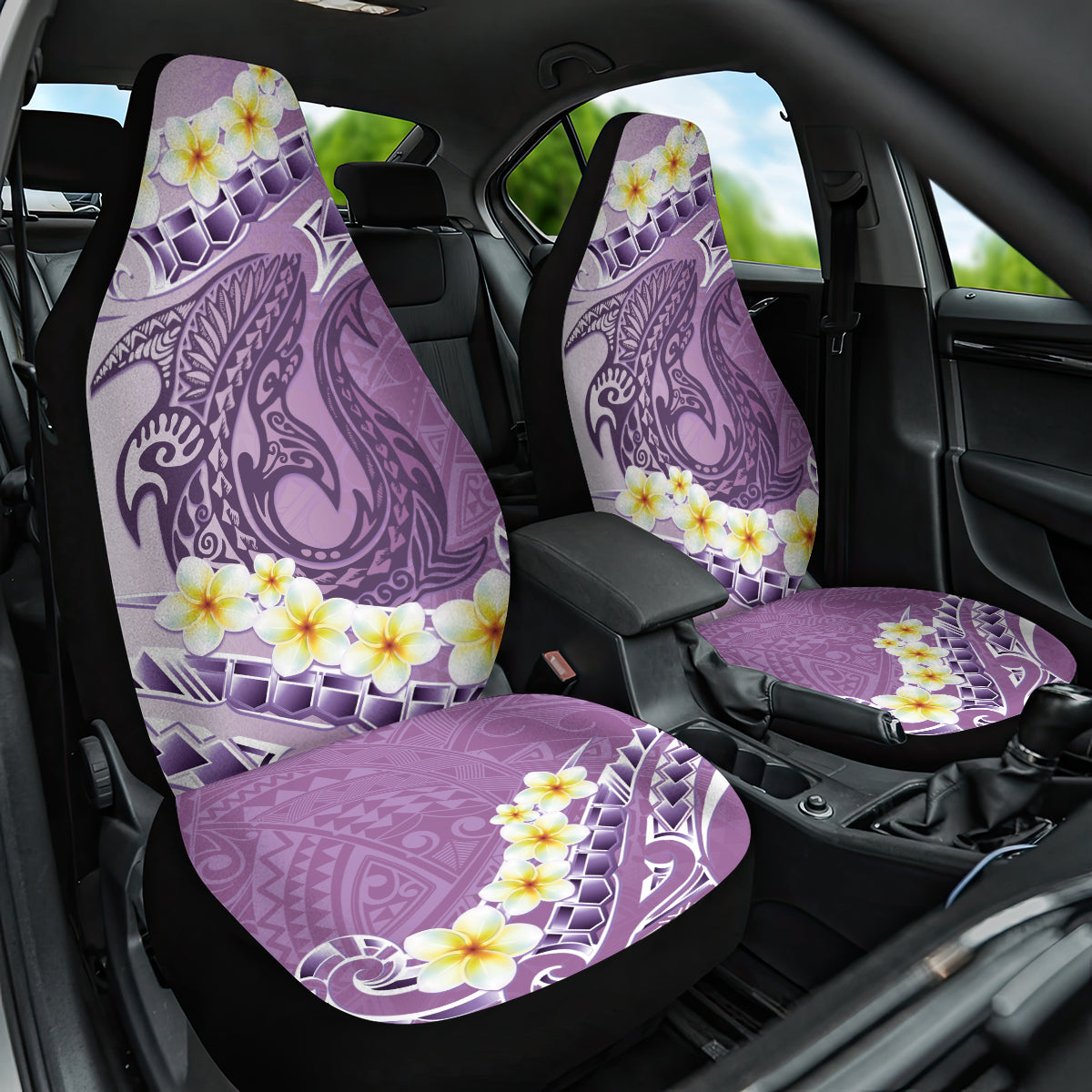 Purple Hawaii Shark Tattoo Car Seat Cover Frangipani With Polynesian Pastel Version