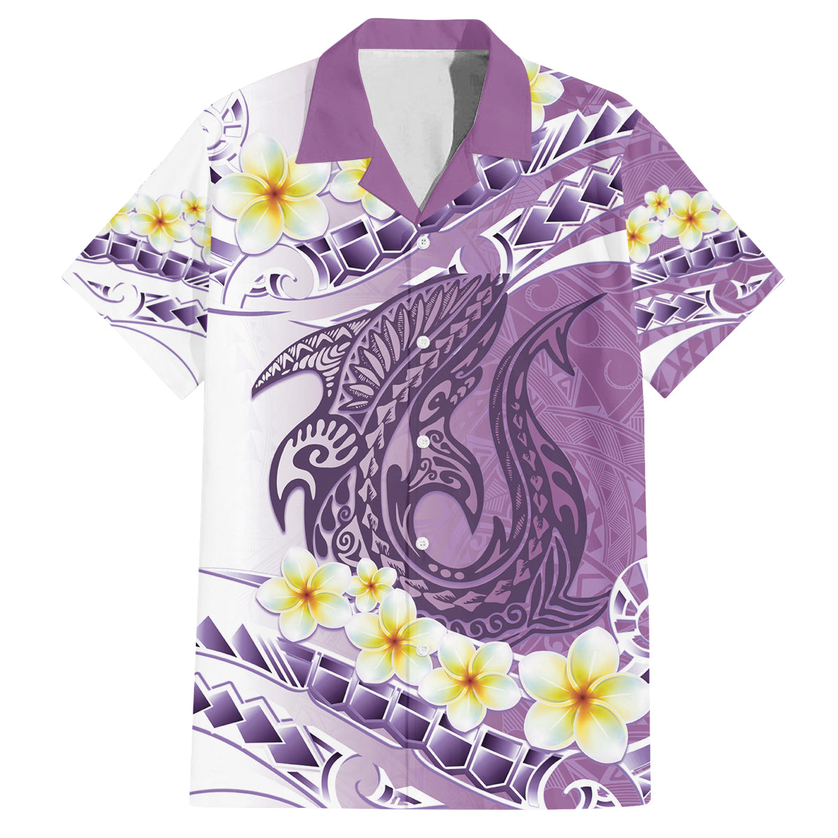 Purple Hawaii Shark Tattoo Family Matching Off The Shoulder Long Sleeve Dress and Hawaiian Shirt Frangipani With Polynesian Pastel Version LT14 Dad's Shirt - Short Sleeve Purple - Polynesian Pride