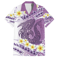 Purple Hawaii Shark Tattoo Family Matching Off The Shoulder Long Sleeve Dress and Hawaiian Shirt Frangipani With Polynesian Pastel Version LT14 Dad's Shirt - Short Sleeve Purple - Polynesian Pride