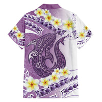 Purple Hawaii Shark Tattoo Family Matching Off The Shoulder Long Sleeve Dress and Hawaiian Shirt Frangipani With Polynesian Pastel Version LT14 - Polynesian Pride