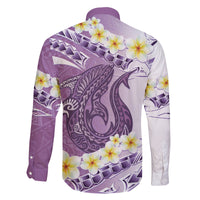 Purple Hawaii Shark Tattoo Family Matching Off The Shoulder Long Sleeve Dress and Hawaiian Shirt Frangipani With Polynesian Pastel Version LT14 - Polynesian Pride