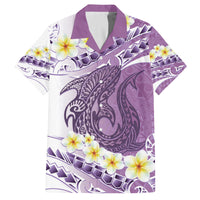 Purple Hawaii Shark Tattoo Family Matching Off Shoulder Short Dress and Hawaiian Shirt Frangipani With Polynesian Pastel Version