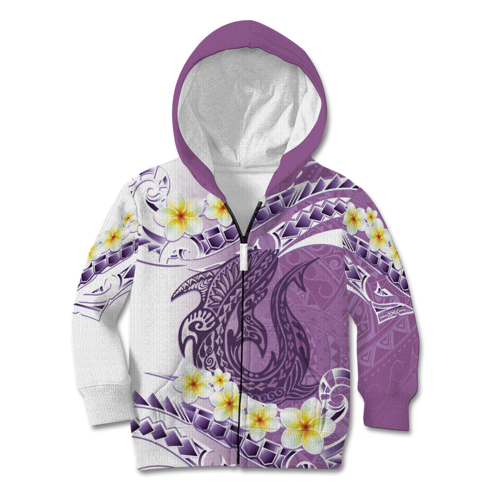 Purple Hawaii Shark Tattoo Kid Hoodie Frangipani With Polynesian Pastel Version