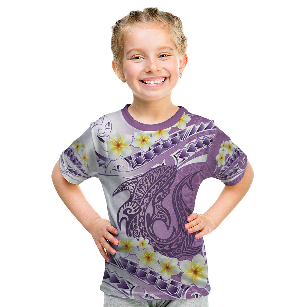 Purple Hawaii Shark Tattoo Kid T Shirt Frangipani With Polynesian Pastel Version LT14 Purple - Polynesian Pride