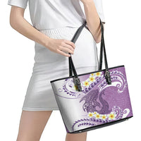 Purple Hawaii Shark Tattoo Leather Tote Bag Frangipani With Polynesian Pastel Version LT14 - Polynesian Pride