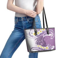 Purple Hawaii Shark Tattoo Leather Tote Bag Frangipani With Polynesian Pastel Version LT14 - Polynesian Pride