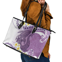 Purple Hawaii Shark Tattoo Leather Tote Bag Frangipani With Polynesian Pastel Version LT14 - Polynesian Pride