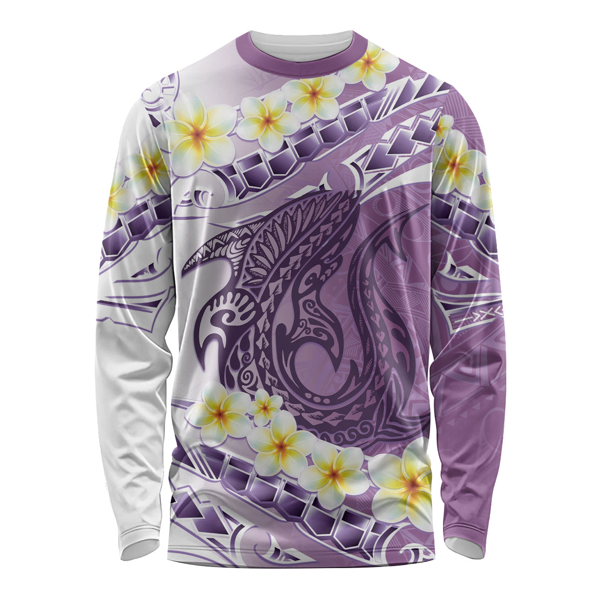 Purple Hawaii Shark Tattoo Long Sleeve Shirt Frangipani With Polynesian Pastel Version LT14 Unisex Purple - Polynesian Pride