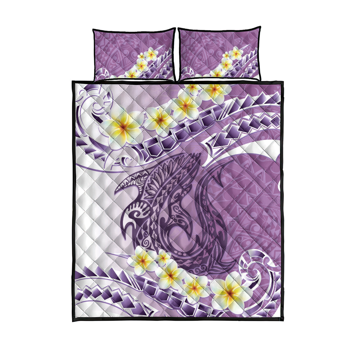 Purple Hawaii Shark Tattoo Quilt Bed Set Frangipani With Polynesian Pastel Version LT14 - Polynesian Pride