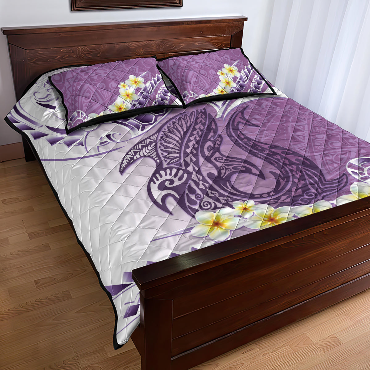 Purple Hawaii Shark Tattoo Quilt Bed Set Frangipani With Polynesian Pastel Version LT14 - Polynesian Pride