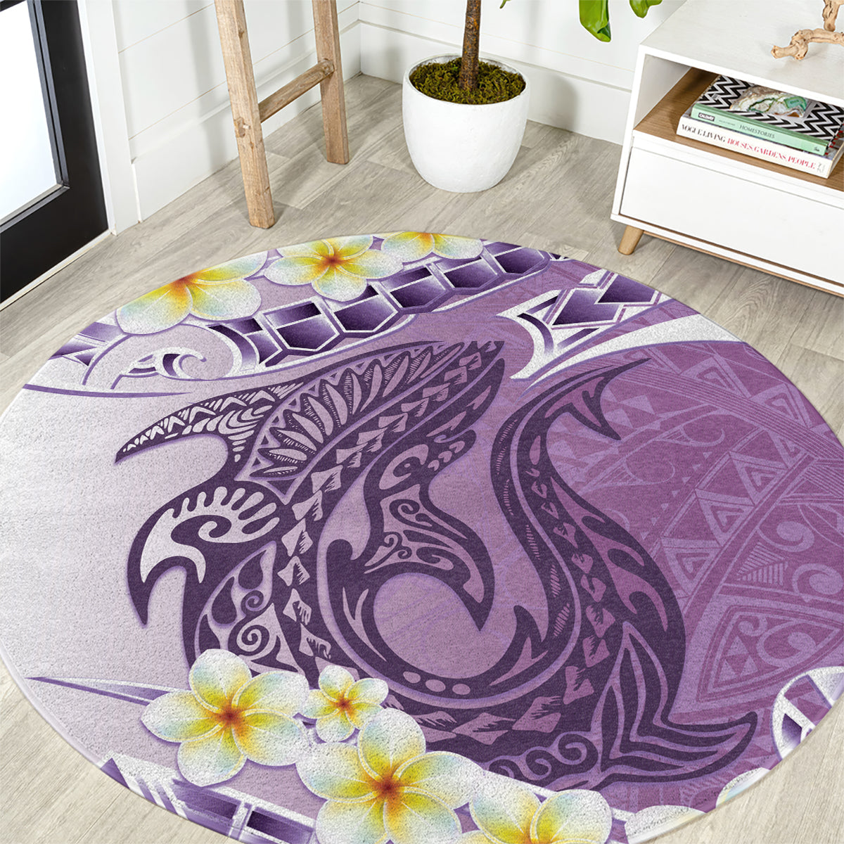 Purple Hawaii Shark Tattoo Round Carpet Frangipani With Polynesian Pastel Version LT14 Purple - Polynesian Pride