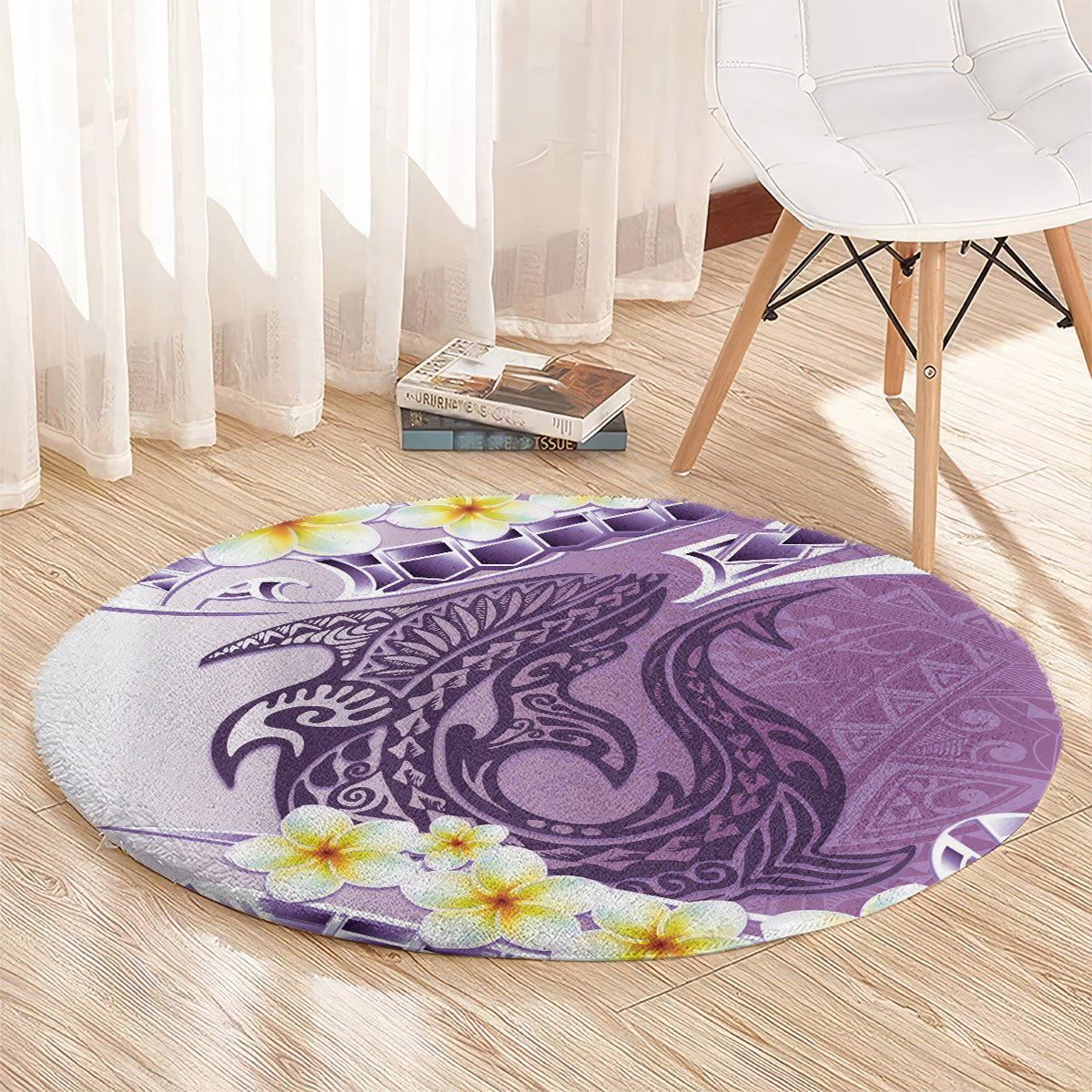 Purple Hawaii Shark Tattoo Round Carpet Frangipani With Polynesian Pastel Version LT14 - Polynesian Pride