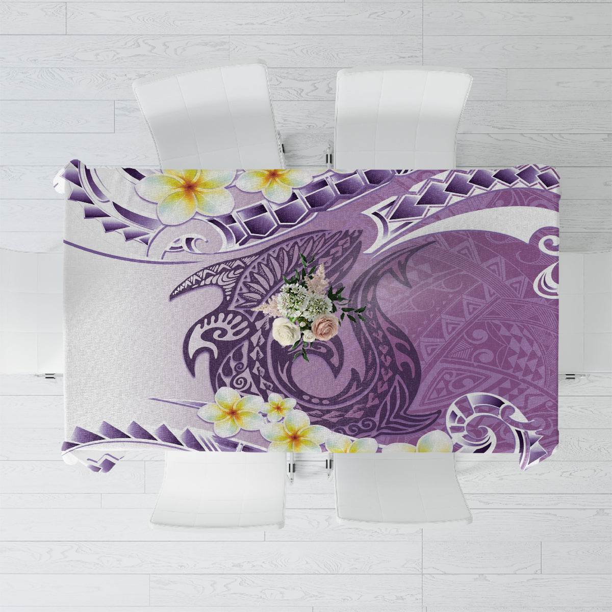 Purple Hawaii Shark Tattoo Tablecloth Frangipani With Polynesian Pastel Version