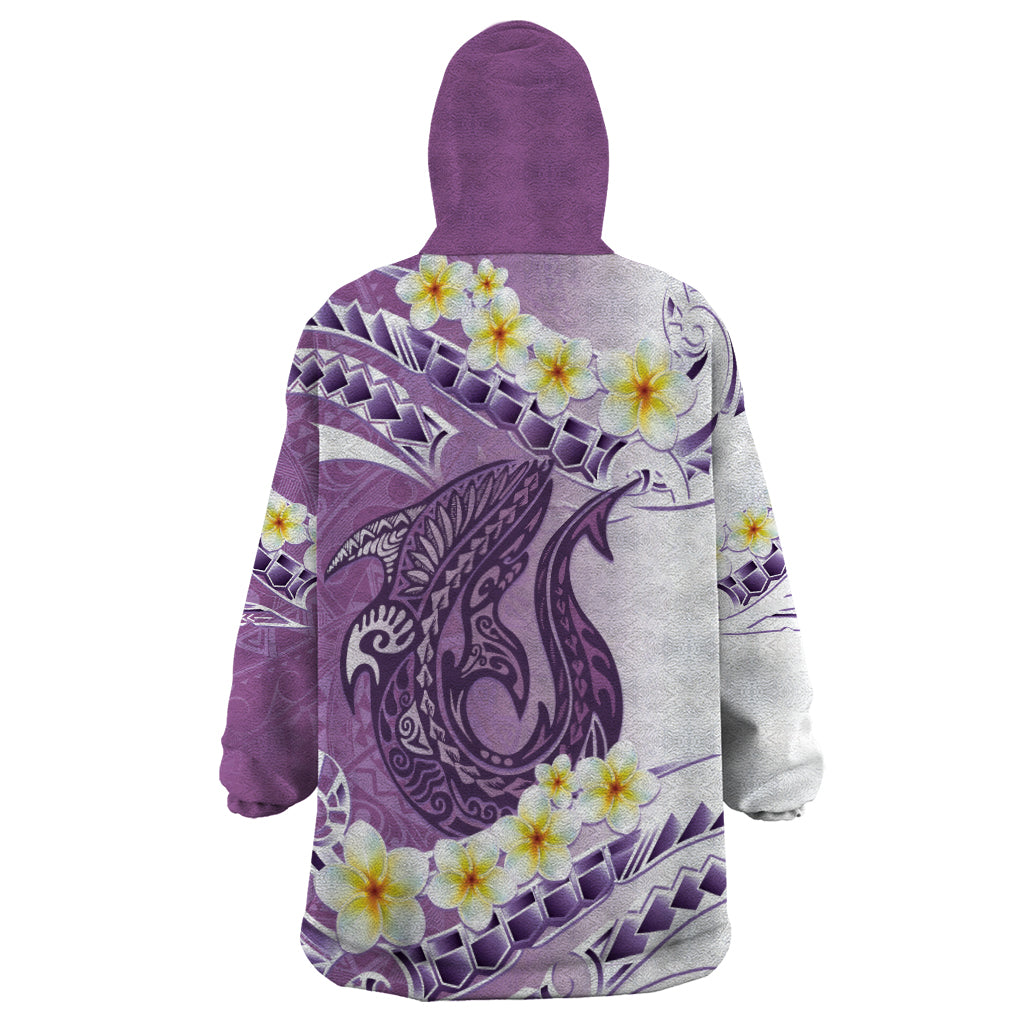 Purple Hawaii Shark Tattoo Wearable Blanket Hoodie Frangipani With Polynesian Pastel Version