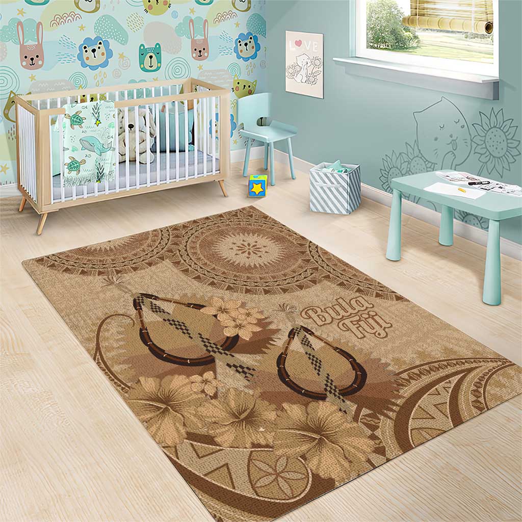 Brown Bula Fiji Area Rug Fijian Dance Fan Tapa Cloth Pattern