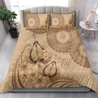 Brown Bula Fiji Bedding Set Fijian Dance Fan Tapa Cloth Pattern
