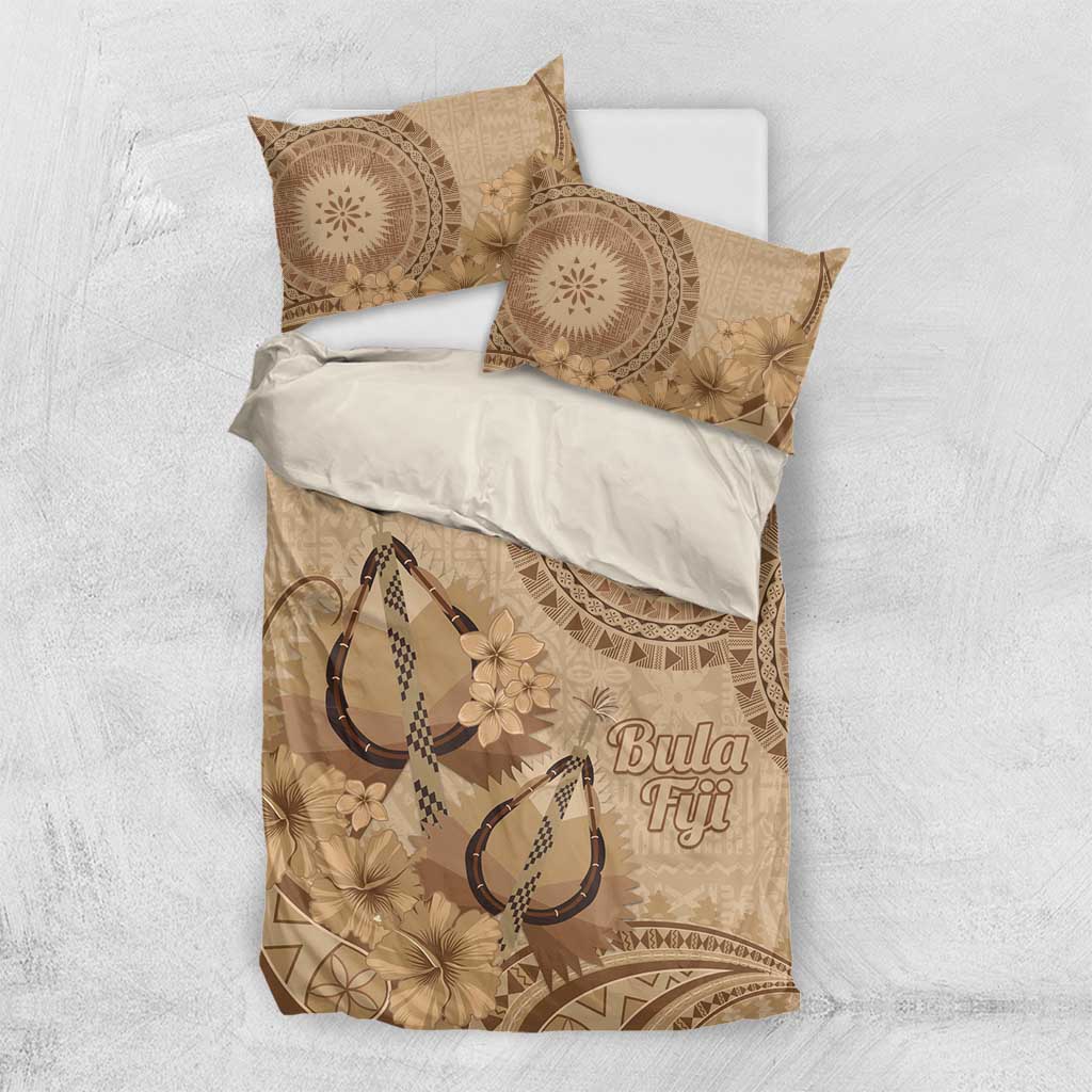 Brown Bula Fiji Bedding Set Fijian Dance Fan Tapa Cloth Pattern