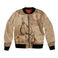 Brown Bula Fiji Bomber Jacket Fijian Dance Fan Tapa Cloth Pattern