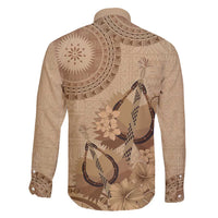 Brown Bula Fiji Family Matching Long Sleeve Bodycon Dress and Hawaiian Shirt Fijian Dance Fan Tapa Cloth Pattern