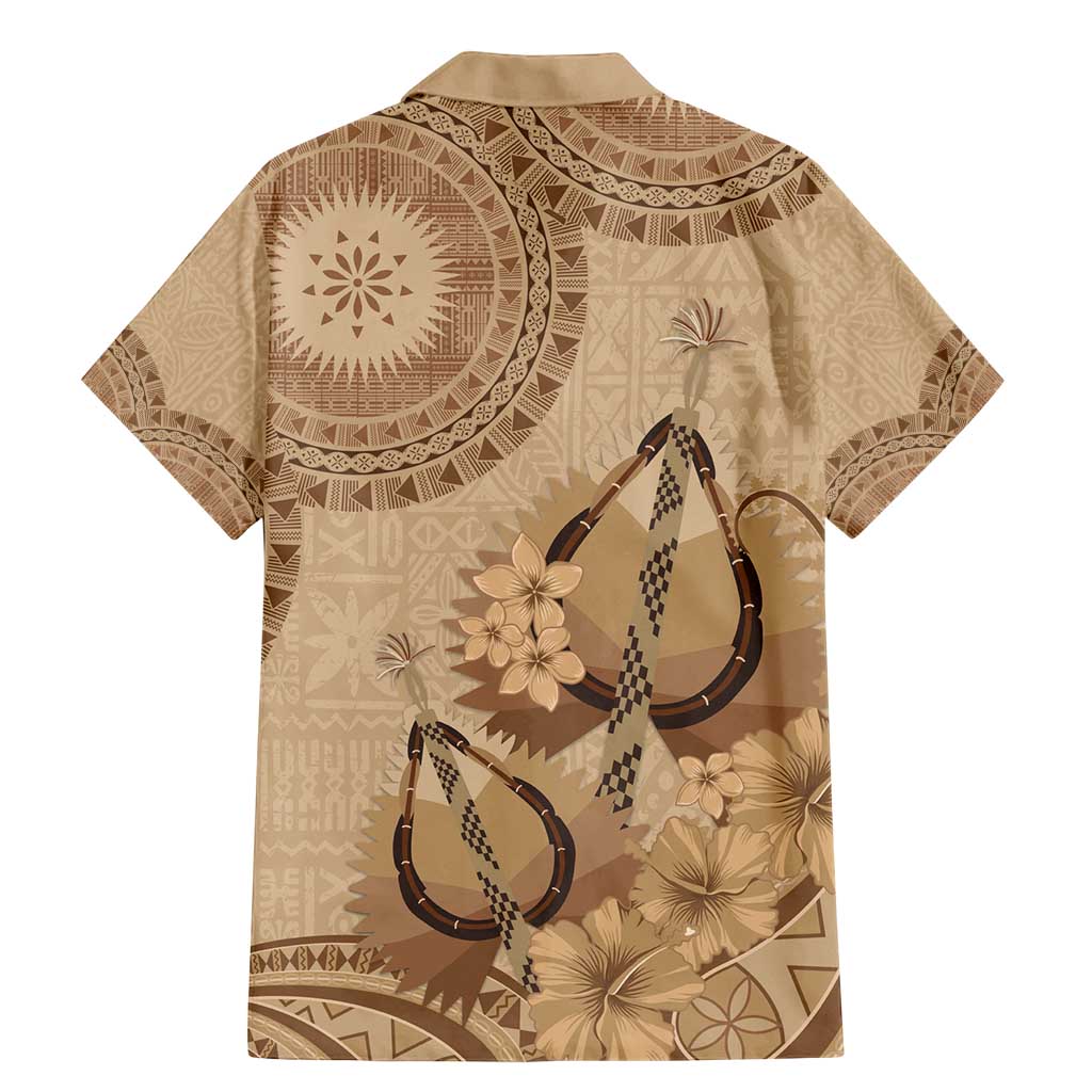 Brown Bula Fiji Family Matching Mermaid Dress and Hawaiian Shirt Fijian Dance Fan Tapa Cloth Pattern