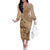 Brown Bula Fiji Family Matching Off The Shoulder Long Sleeve Dress and Hawaiian Shirt Fijian Dance Fan Tapa Cloth Pattern