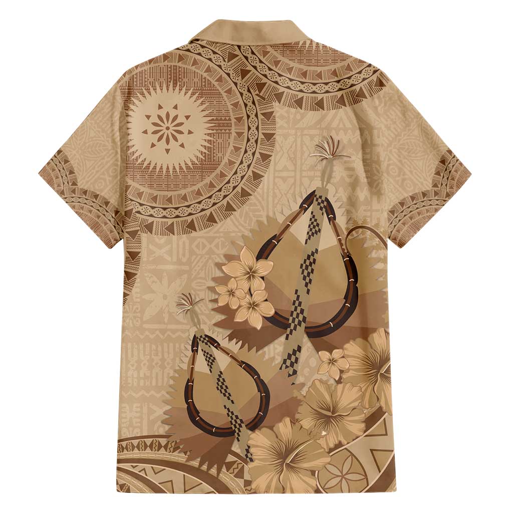 Brown Bula Fiji Family Matching Short Sleeve Bodycon Dress and Hawaiian Shirt Fijian Dance Fan Tapa Cloth Pattern