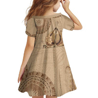 Brown Bula Fiji Family Matching Summer Maxi Dress and Hawaiian Shirt Fijian Dance Fan Tapa Cloth Pattern