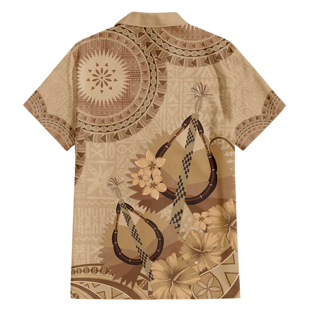 Brown Bula Fiji Family Matching Summer Maxi Dress and Hawaiian Shirt Fijian Dance Fan Tapa Cloth Pattern