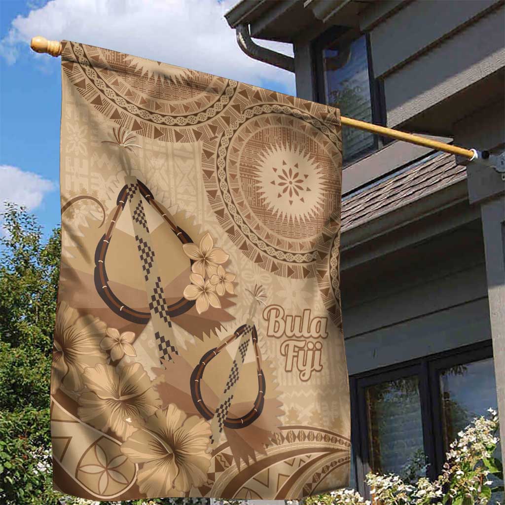 Brown Bula Fiji Garden Flag Fijian Dance Fan Tapa Cloth Pattern