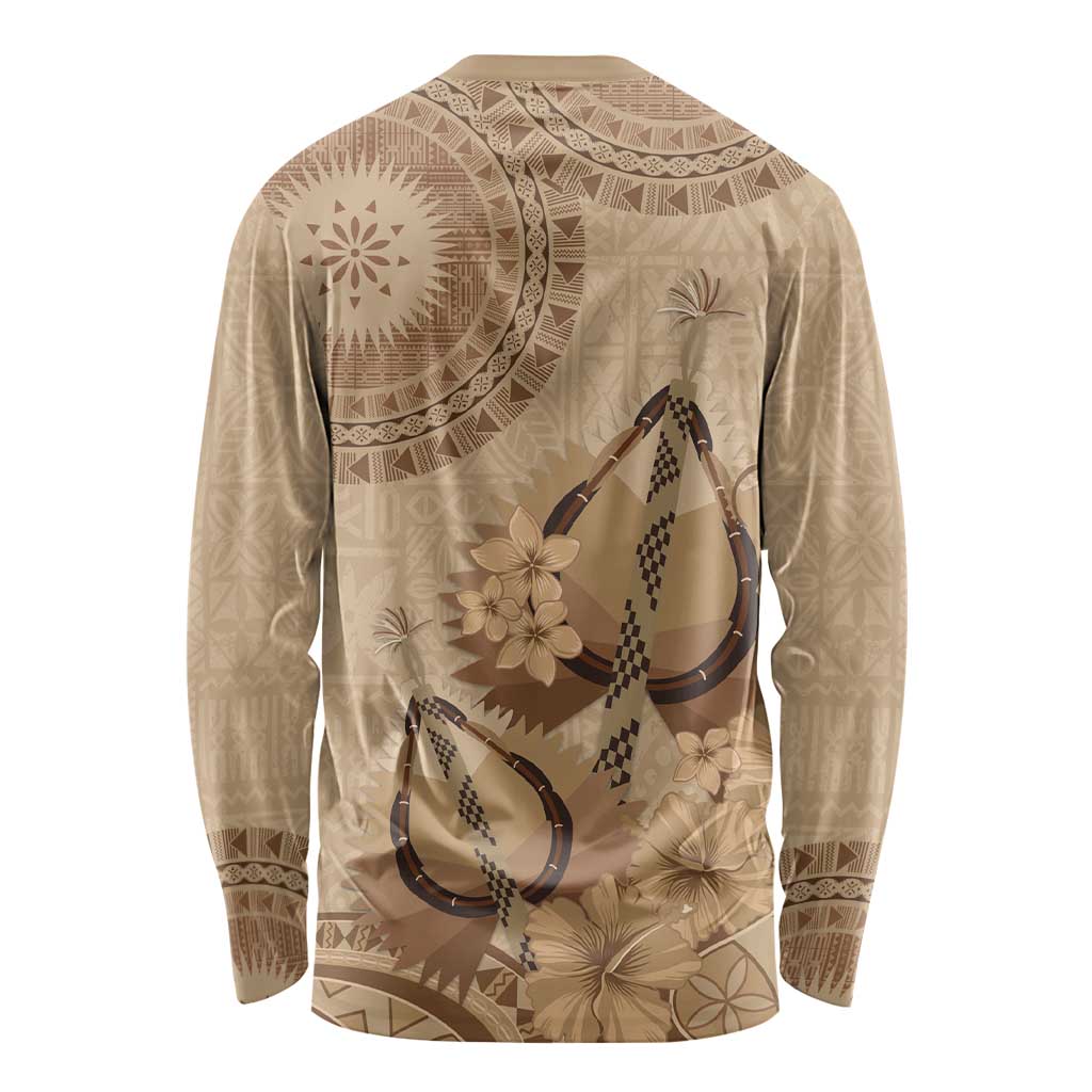 Brown Bula Fiji Long Sleeve Shirt Fijian Dance Fan Tapa Cloth Pattern LT14 - Polynesian Pride