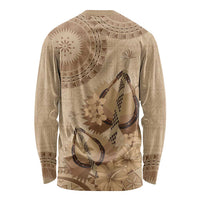 Brown Bula Fiji Long Sleeve Shirt Fijian Dance Fan Tapa Cloth Pattern LT14 - Polynesian Pride
