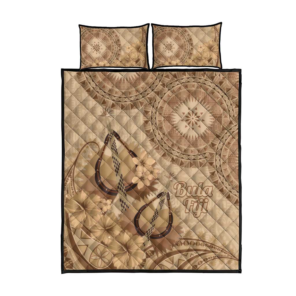 Brown Bula Fiji Quilt Bed Set Fijian Dance Fan Tapa Cloth Pattern