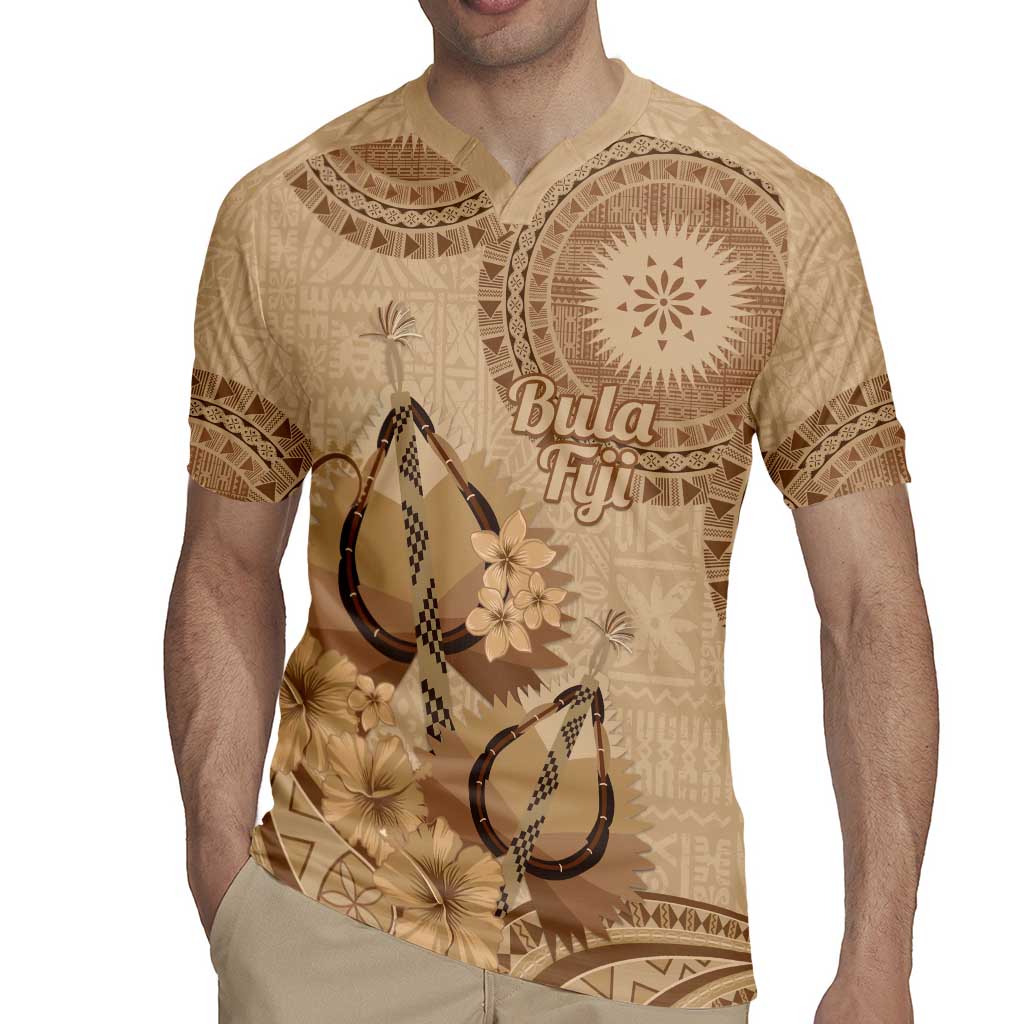 Brown Bula Fiji Rugby Jersey Fijian Dance Fan Tapa Cloth Pattern