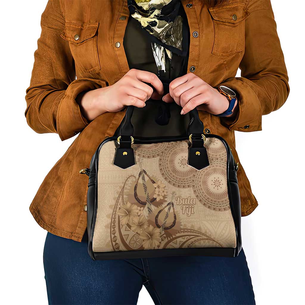 Brown Bula Fiji Shoulder Handbag Fijian Dance Fan Tapa Cloth Pattern
