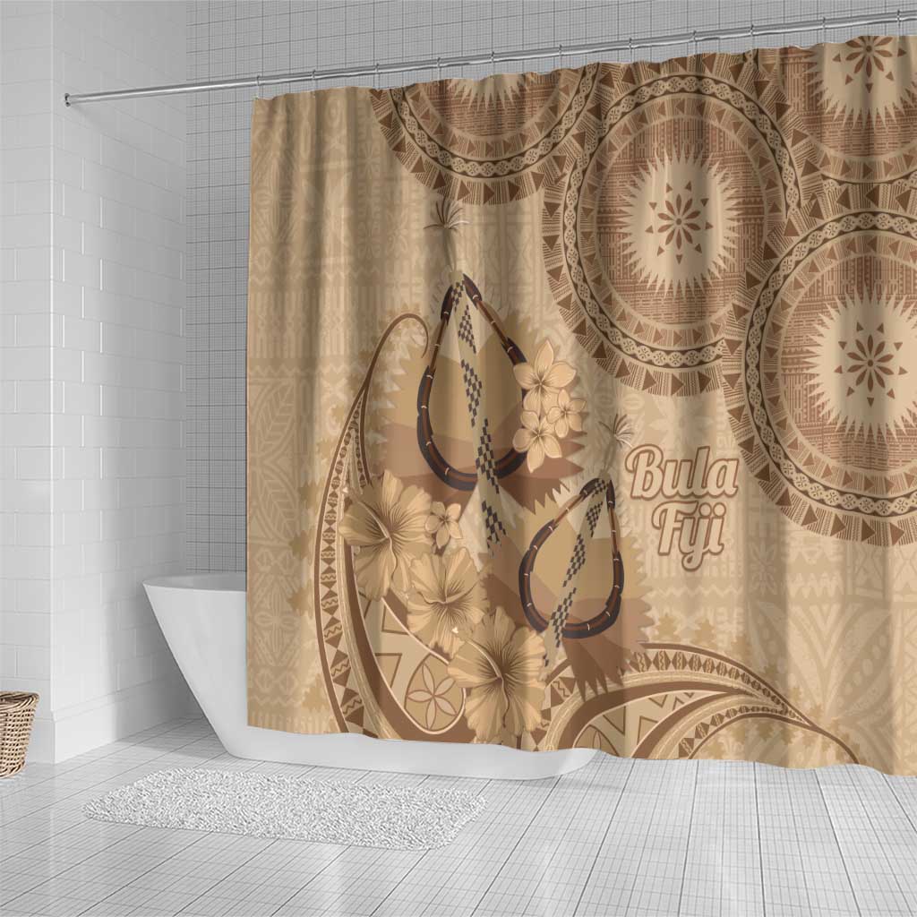 Brown Bula Fiji Shower Curtain Fijian Dance Fan Tapa Cloth Pattern