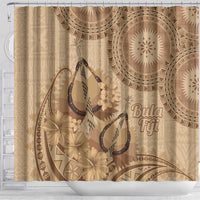 Brown Bula Fiji Shower Curtain Fijian Dance Fan Tapa Cloth Pattern