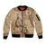 Brown Bula Fiji Sleeve Zip Bomber Jacket Fijian Dance Fan Tapa Cloth Pattern