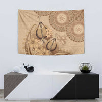 Brown Bula Fiji Tapestry Fijian Dance Fan Tapa Cloth Pattern