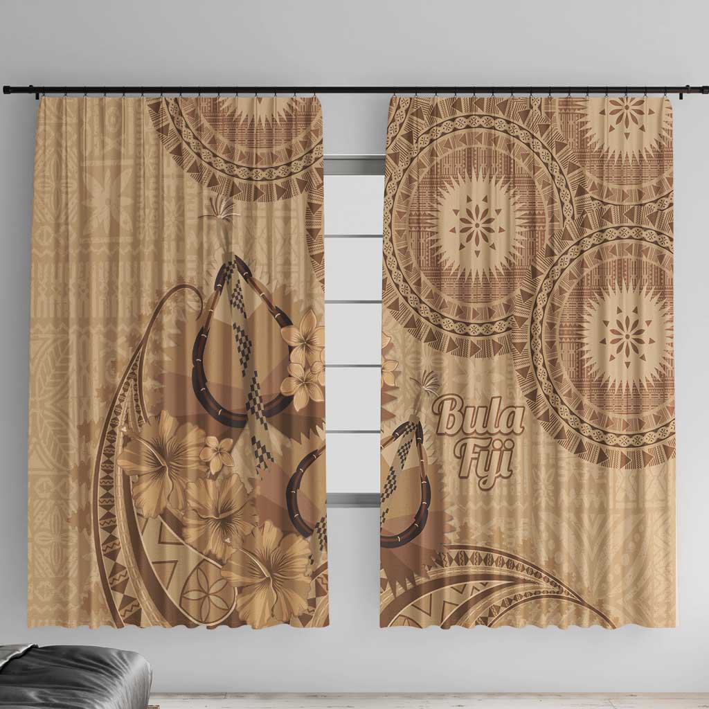 Brown Bula Fiji Window Curtain Fijian Dance Fan Tapa Cloth Pattern