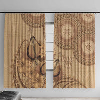 Brown Bula Fiji Window Curtain Fijian Dance Fan Tapa Cloth Pattern