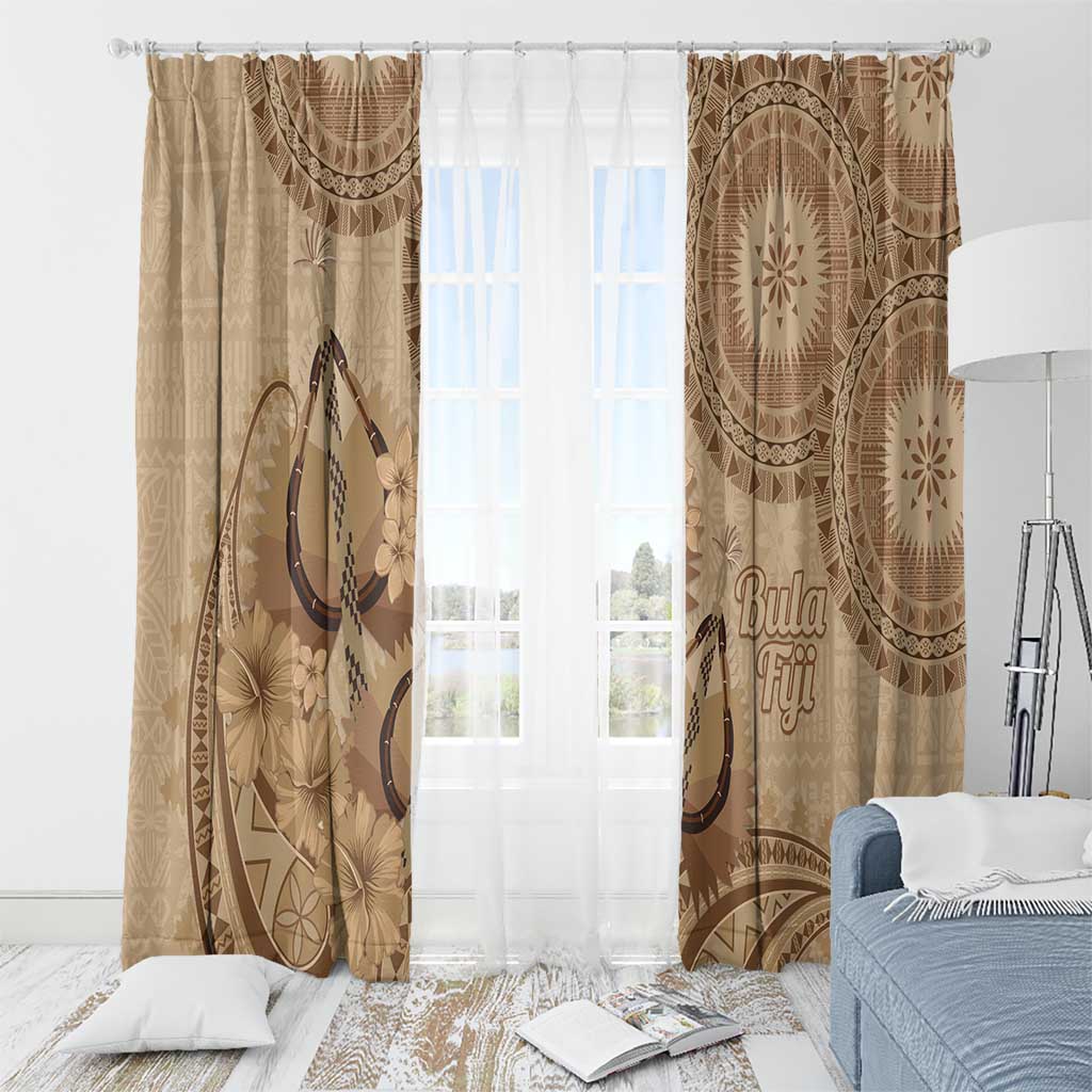 Brown Bula Fiji Window Curtain Fijian Dance Fan Tapa Cloth Pattern
