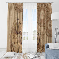 Brown Bula Fiji Window Curtain Fijian Dance Fan Tapa Cloth Pattern