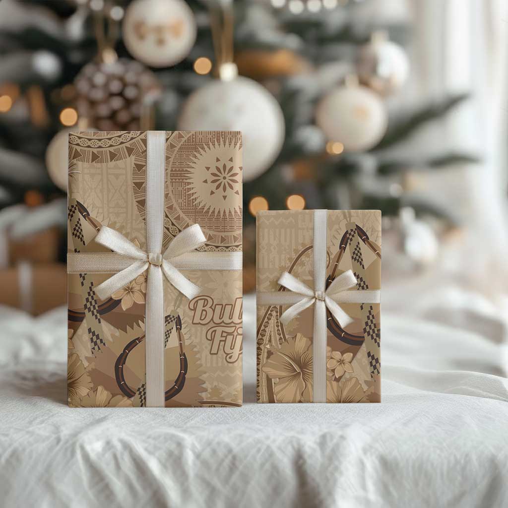 Brown Bula Fiji Wrapping Paper Fijian Dance Fan Tapa Cloth Pattern - Polynesian Pride