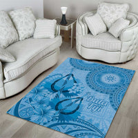 Blue Bula Fiji Area Rug Fijian Dance Fan Tapa Cloth Pattern
