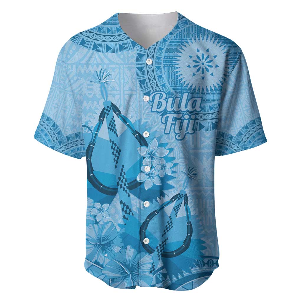 Blue Bula Fiji Baseball Jersey Fijian Dance Fan Tapa Cloth Pattern