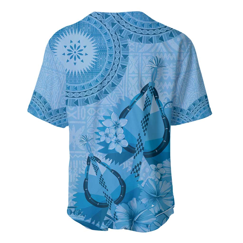 Blue Bula Fiji Baseball Jersey Fijian Dance Fan Tapa Cloth Pattern