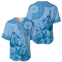 Blue Bula Fiji Baseball Jersey Fijian Dance Fan Tapa Cloth Pattern